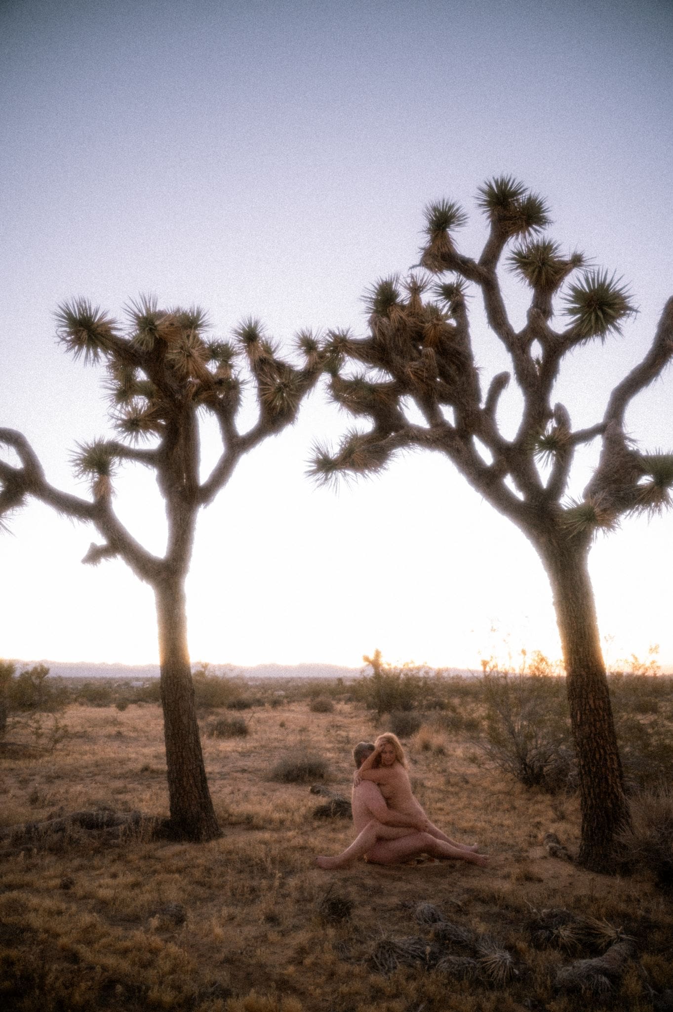 Couple sharing a tender moment in warm sunset light